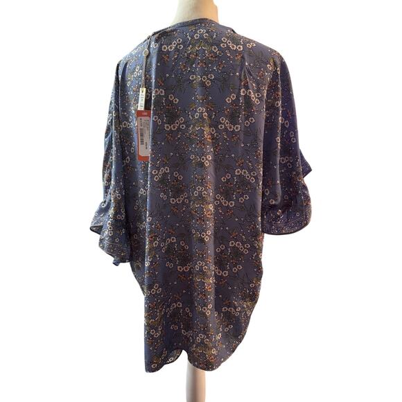 Max Studio Women Plus Size 2X Top Blouse floral Short Sleeve Blue Button NWT - Picture 6 of 8